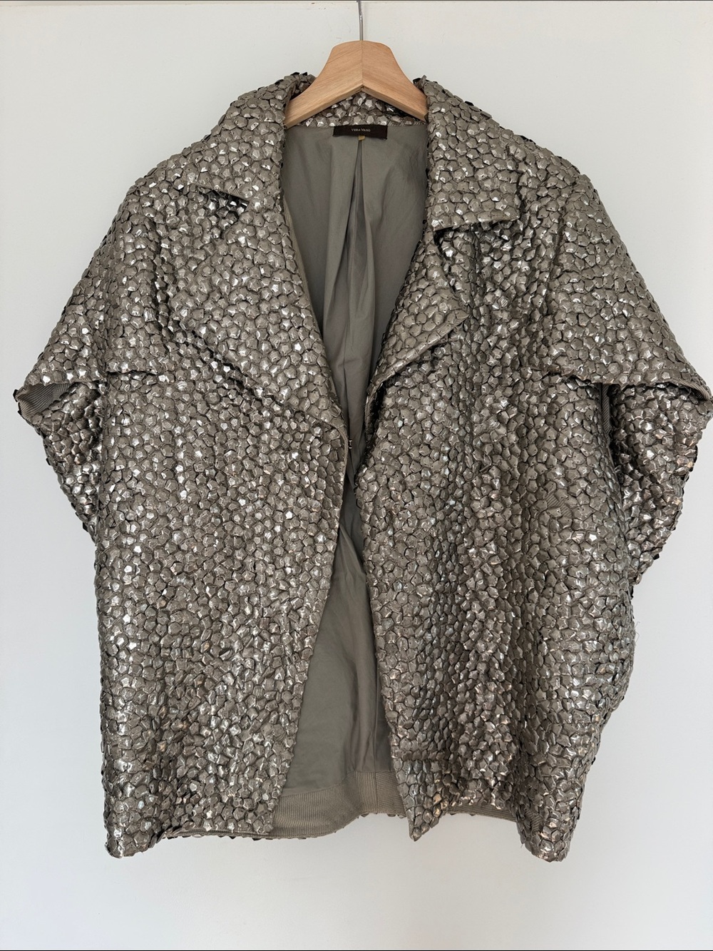 Vera Wang Metallic Taupe Sequin Boxy Blazer